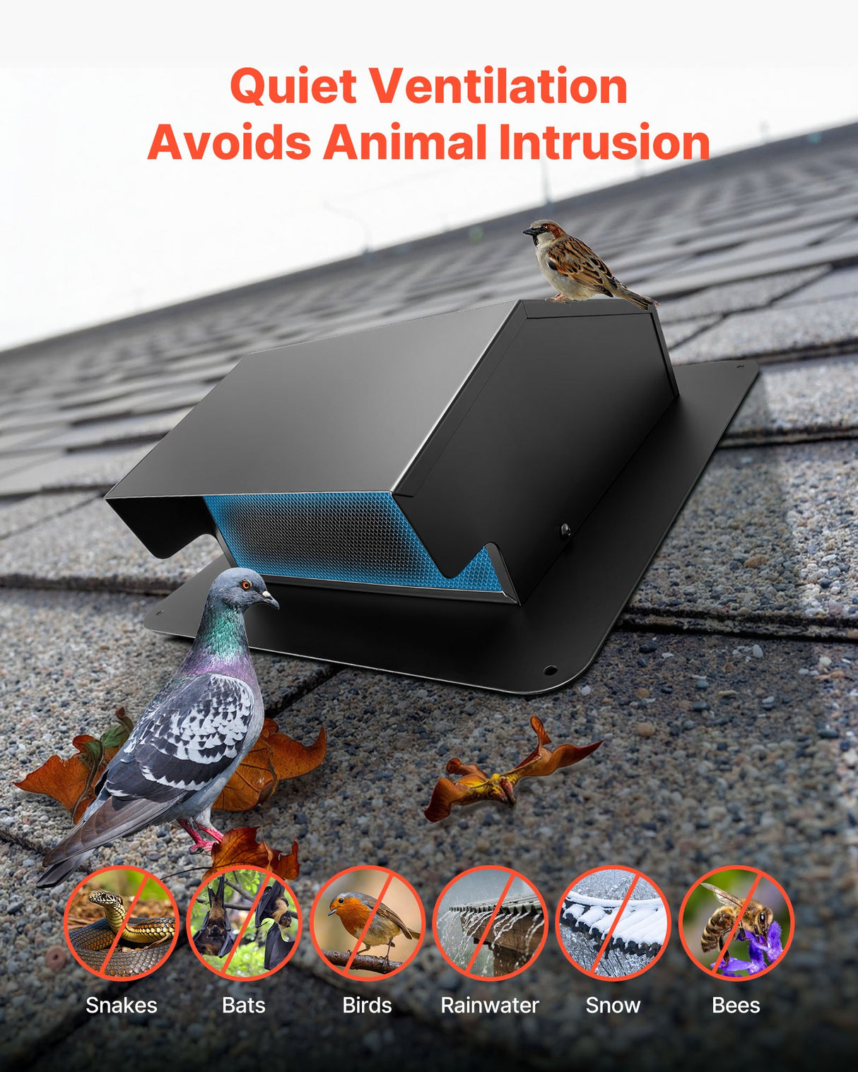 VEVOR 149 mm Hooded Wall Vent Cover SPCC Steel Roof Exhaust 1 Pack Black