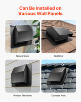 VEVOR 149 mm Hooded Wall Vent Cover SPCC Steel Roof Exhaust 1 Pack Black - Rear View