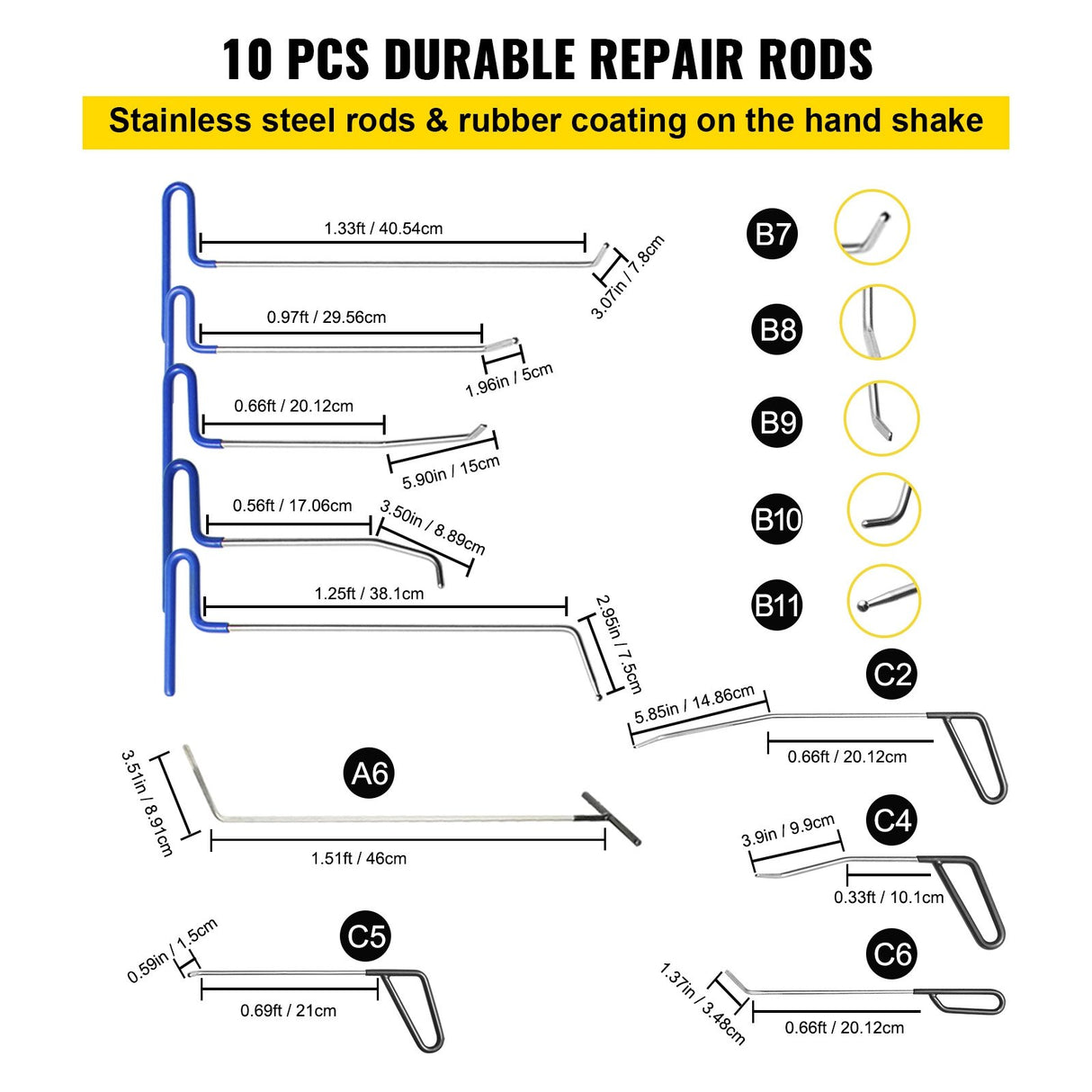 VEVOR Paintless Dent Removal Rods Stainless Steel Rod Tool Kit 89pcs Dent Repair