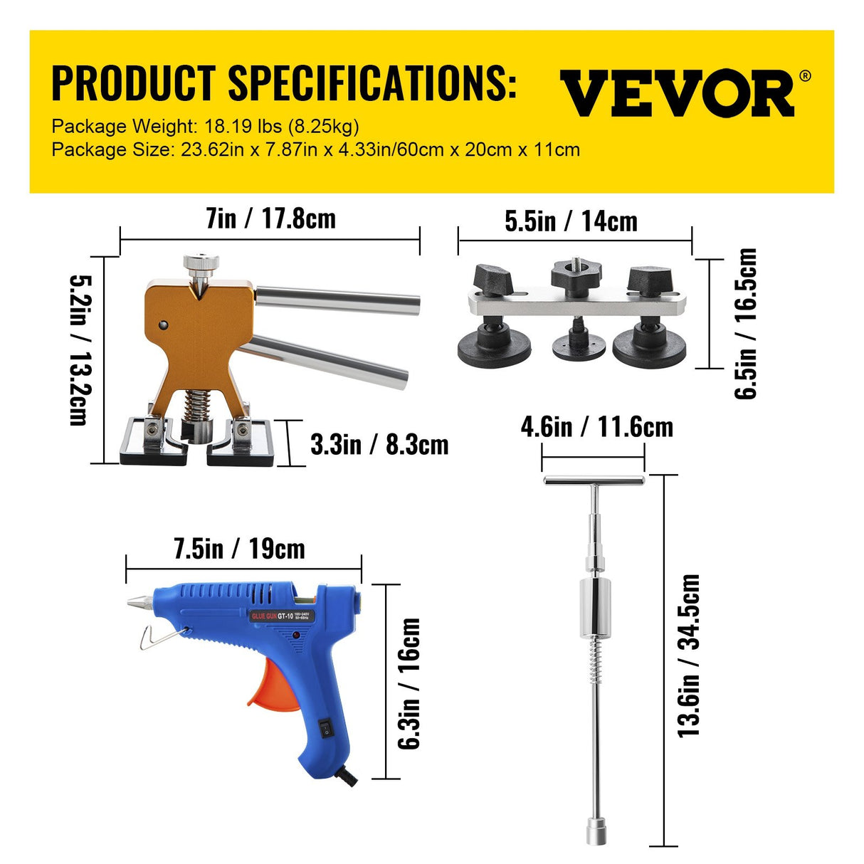 VEVOR Paintless Dent Removal Rods Stainless Steel Rod Tool Kit 89pcs Dent Repair
