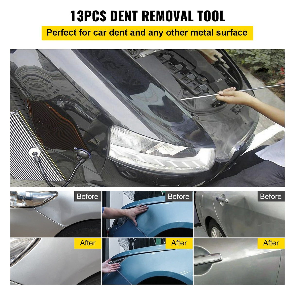 VEVOR Rods Dent Puller Stainless Steel Paintless Repair Kits Hail Removal 13 PCS