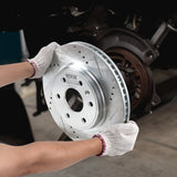 VEVOR Drilled Slotted Front Brake Rotors Pads Kit for Chevy Traverse GMC Acadia - Low Angle