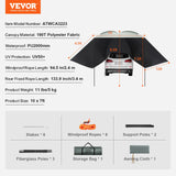 VEVOR Vehicle Awning, Large 10' x 7' Shade Coverage Car Side Awning, PU2000mm UV50+ Car Awning with Extended Side Canopies and Portable Storage Bag,