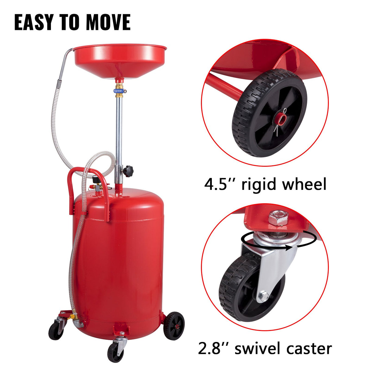 VEVOR Waste Oil Drain Tank Portable Oil Drain 20 Gallon Air Operated Drainer