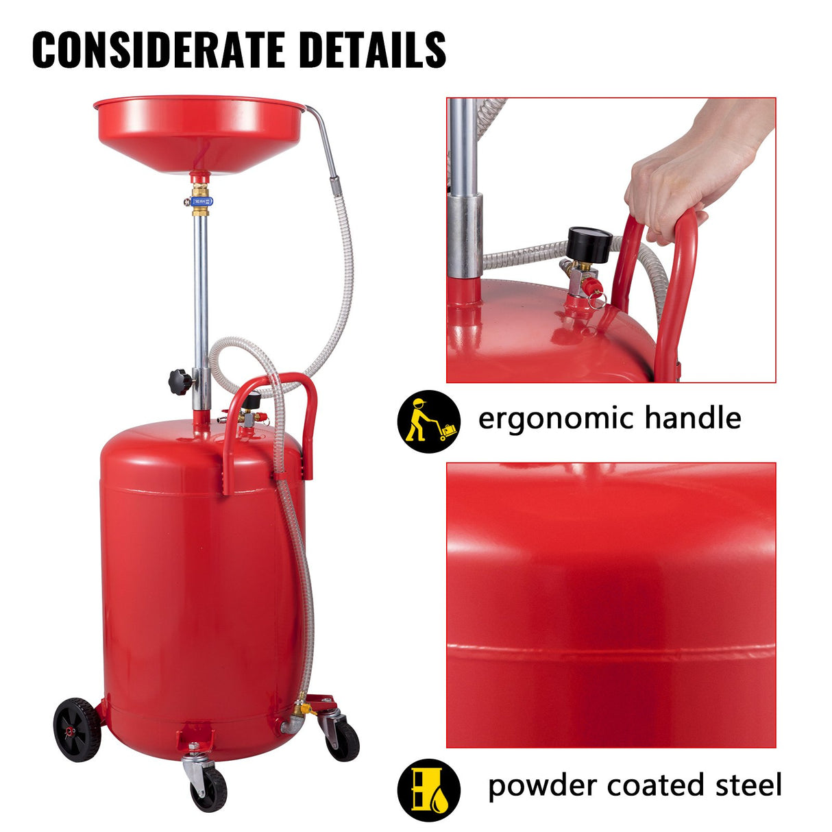VEVOR Waste Oil Drain Tank Portable Oil Drain 20 Gallon Air Operated Drainer