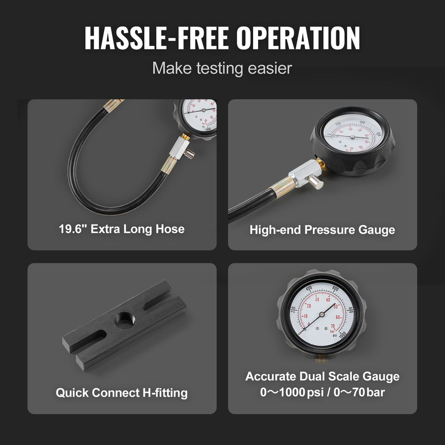Diesel Engine Compression Tester, 18 pcs Cylinder Pressure Test Tool Kit, with 0-1000 psi Gauge and Adapters, Diesel Injector Tester Check Cylinders in Diesel Trucks, Tractors, Equipment