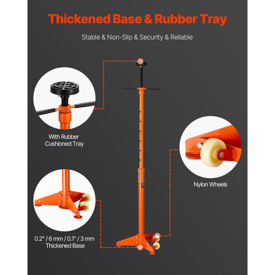Underhoist Support Stand, 3/4 Ton Capacity Under Hoist Jack Stand, Lifting from 38.4 to 75.4 in, Bearing Mounted Spin Handle, Self-Locking Threaded Screw, Two Wheels, Support Vehicle Components