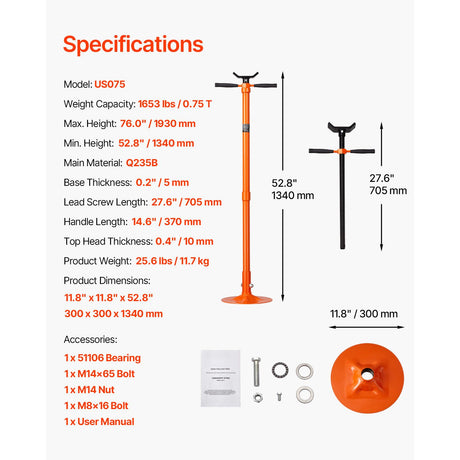 Underhoist Support Stand, 3/4 Ton Capacity Under Hoist Jack Stand, Lifting from 52.8 to 76 in, Self-Locking, image 7