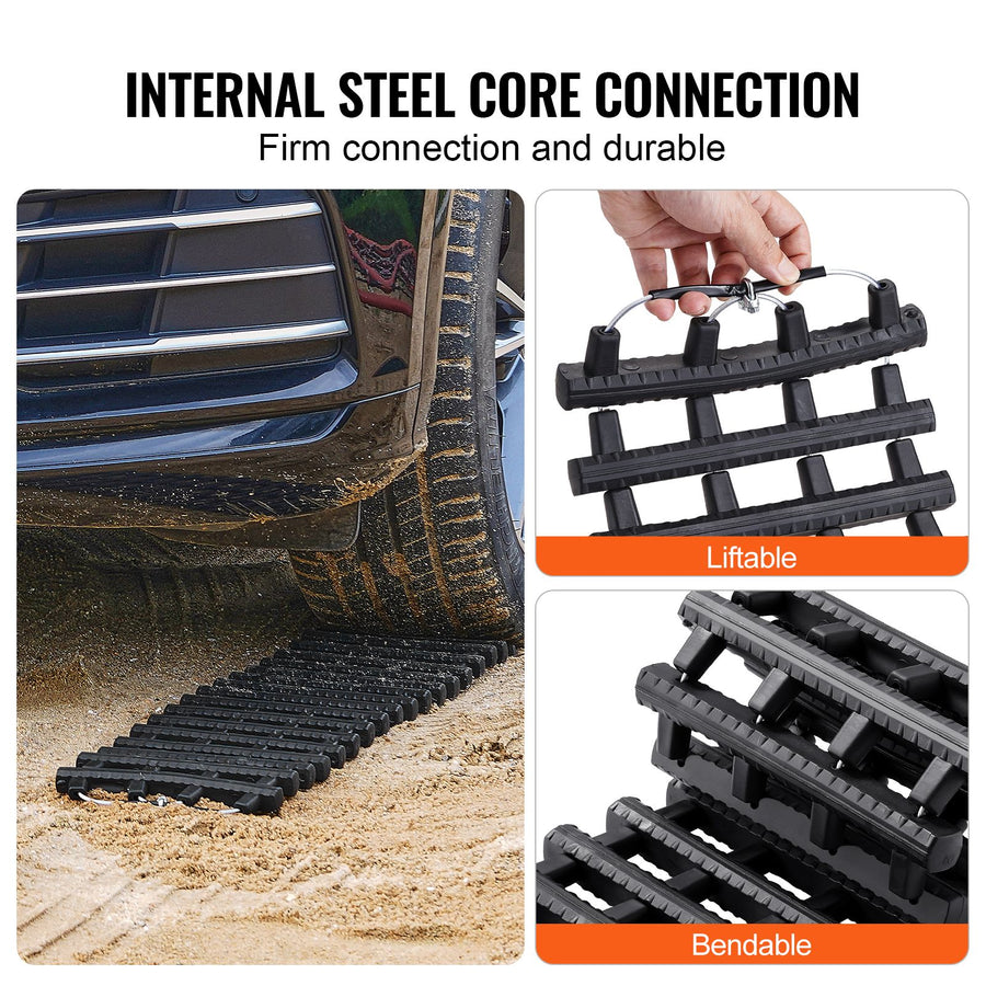 7 TON Traction Boards with TPR Material, Recovery Boards for Off-road Vehicles/Cars/Pickups/SUVs/RVs, Pair Tire Traction Mats on Snow, Sand, Mud and Loose Terrain, Storage Bags, Short, Black