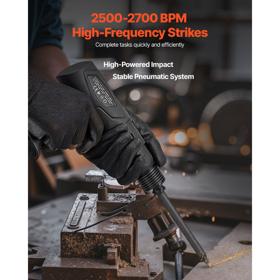 Air Hammer, 2500-2700BPM Pneumatic Hammer with 70mm Stroke & 4PCS 170mm Long Barrel Chisels, Pistol-Grip Compact Air Chisel Pneumatic Shovel Tool for Cutting Scraping Demolishing