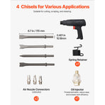 Air Hammer, 2500-2700BPM Pneumatic Hammer with 70mm Stroke & 4PCS 170mm Long Barrel Chisels, Pistol-Grip Compact Air Chisel Pneumatic Shovel Tool for Cutting Scraping Demolishing