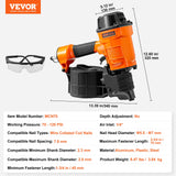 VEVOR MCN70 Coil Siding Nailer 45mm to 70mm 15 Degree Pneumatic Nail Gun - Close-Up Angle