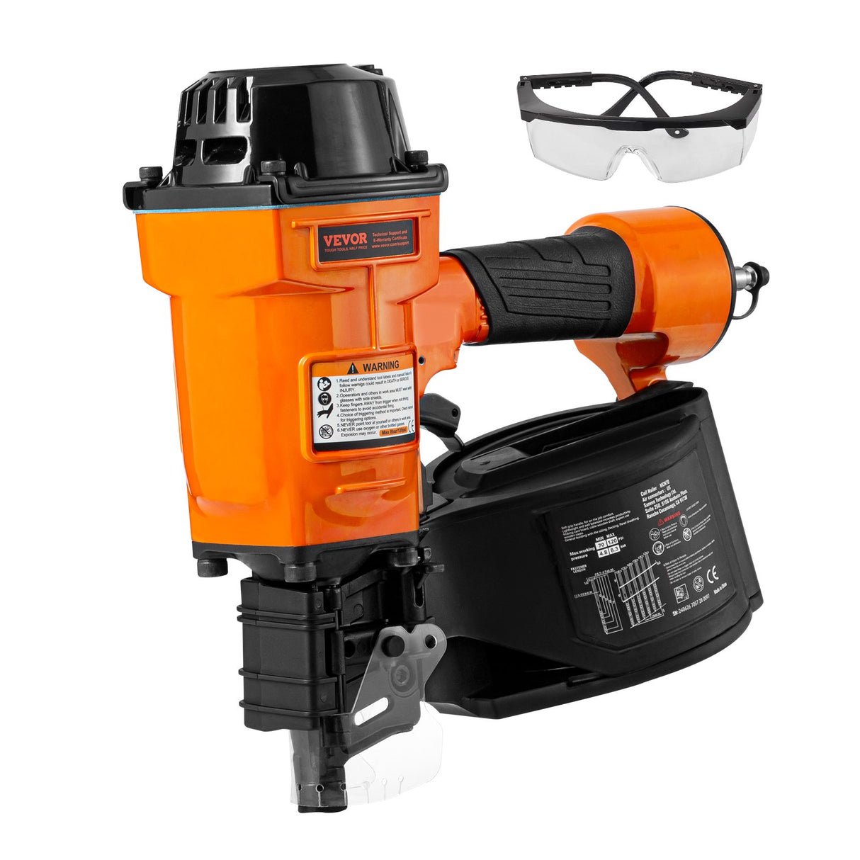 VEVOR MCN70 Coil Siding Nailer 45mm to 70mm 15 Degree Pneumatic Nail Gun