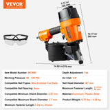 VEVOR MCN90 Coil Framing Nailer 45mm to 90mm 15 Degree Pneumatic Nail Gun - Close-Up Angle