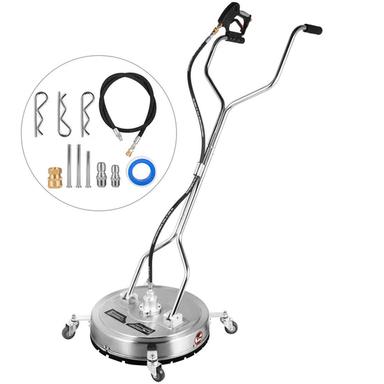 VEVOR Surface Cleaner 20 inch Flat Surface Cleaner for Pressure Washer 4000psi Pressure with 3/8 Quick Connector Surface Cleaner W/ Casters 10.5GPM Stainless Steel Rotating Rod & 3 Nozzle for Patio
