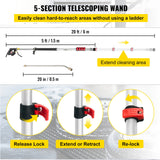 VEVOR Telescoping Pressure Washer Wand, 20 ft 5-Section Length Adjustable, Max. 4000 PSI Fit for 3/8'' Quick Connection, 5 Spray Nozzles, Belt, for Roof, Fence, Gutter, Silver - Side View
