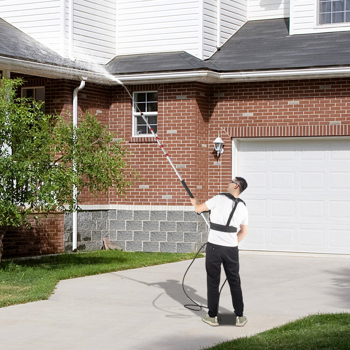 VEVOR Telescoping Pressure Washer Wand, 20 ft 5-Section Length Adjustable, Max. 4000 PSI Fit for 3/8'' Quick Connection, 5 Spray Nozzles, Belt, for Roof, Fence, Gutter, Silver