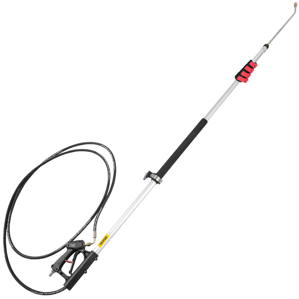 VEVOR Telescoping Pressure Washer Wand, 20 ft 5-Section Length Adjustable, Max. 4000 PSI Fit for 3/8'' Quick Connection, 5 Spray Nozzles, Belt, for Roof, Fence, Gutter, Silver