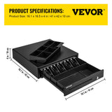 VEVOR Cash Register Drawer, 16" 12 V, for POS System with 5 Bill 6 Coin Cash Tray, Removable Coin Compartment & 2 Keys Included, RJ11/RJ12 Cable for