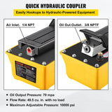 VEVOR Air Hydraulic Pump, 10,000 PSI Hydraulic Foot Pump, 0.6 Gal Reservoir Foot Operated Air/Hydraulic Pump, with Hose and Spray Gun for Heavy Machinery Rigging, Auto Repair, Auto Body Frame Machines - Side View