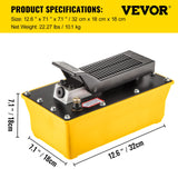 VEVOR Air Hydraulic Pump, 10,000 PSI Hydraulic Foot Pump, 0.6 Gal Reservoir Foot Operated Air/Hydraulic Pump, with Hose and Spray Gun for Heavy Machinery Rigging, Auto Repair, Auto Body Frame Machines - Close-Up Angle