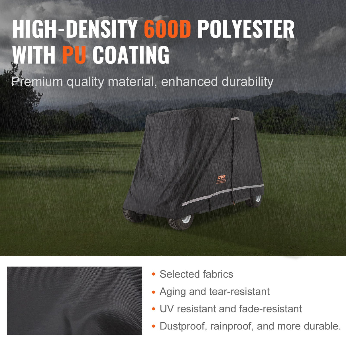 VEVOR 4 Passenger Golf Cart Cover, 600D Polyester Full Cover, Universal Fits for Most Brand Club Car Covers, Waterproof, Sunproof, and Dustproof