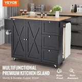 VEVOR Kitchen Island Cart Rolling Storage Cabinet on Wheel with Drawer & Shelves - Front View