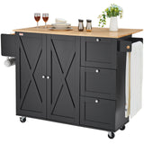 VEVOR Kitchen Island Cart Rolling Storage Cabinet on Wheel with Drawer & Shelves - Low Angle