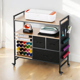 Rolling Craft Cart and Storage Table with 20 Vinyl Roll Holders 3 Drawers Black