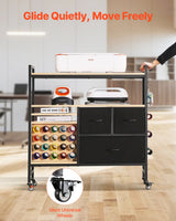 Rolling Craft Cart and Storage Table with 20 Vinyl Roll Holders 3 Drawers Black