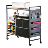 Rolling Craft Cart and Storage Table with 20 Vinyl Roll Holders 3 Drawers Black - Extra Image