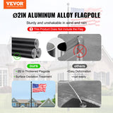 VEVOR 25FT Telescopic Flagpole Kit, Heavy Duty Aluminum Alloy Flag Pole Kit in Ground for Outside, 3 Display Modes Flagpole with Professional Accessories, Black - Front View