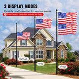 VEVOR 25FT Telescopic Flagpole Kit, Heavy Duty Aluminum Alloy Flag Pole Kit in Ground for Outside, 3 Display Modes Flagpole with Professional