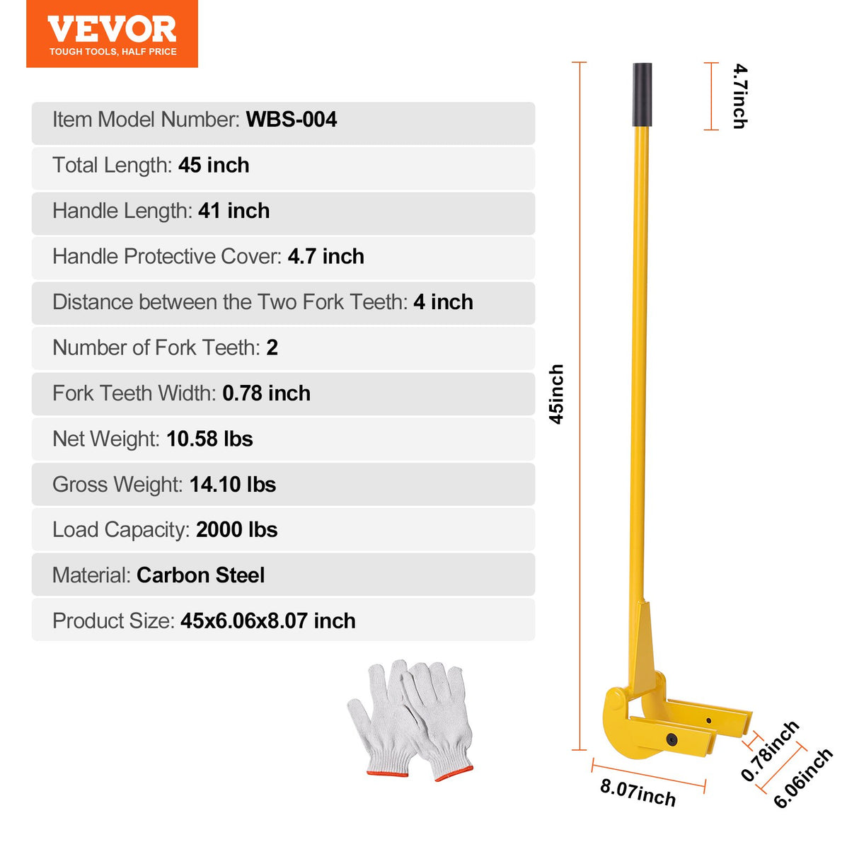 VEVOR Pallet Buster, 104 cm Handle, 907 kg Weight Capacity, Q235 Carbon Steel, Heavy Duty Deck Wrecker Demolition Wood Pallet Tool Breaker Pry Bar
