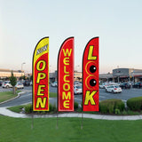 VEVOR Open Flags for Business Advertising Feather Flag Kit Open Look Welcome - Low Angle