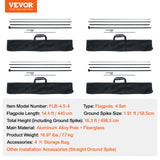VEVOR Feather Flag Pole Kit 4 Packs Swooper Flag Pole 16.3 ft with Ground Stakes