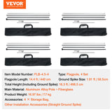 VEVOR Feather Flag Pole Kit 4 Packs Swooper Flag Pole 16.3 ft with Ground Stakes - Rear View