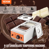 VEVOR Chocolate Tempering Machine, 2 Tanks Chocolate Melting Pot with TEMP Control, 800W Stainless Steel Electric Commercial Food Warmer For Chocolate/Milk/Cream Melting and Heating - Front View