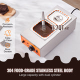 VEVOR Chocolate Tempering Machine, 2 Tanks Chocolate Melting Pot with TEMP Control, 800W Stainless Steel Electric Commercial Food Warmer For Chocolate/Milk/Cream Melting and Heating - 45-Degree Angle