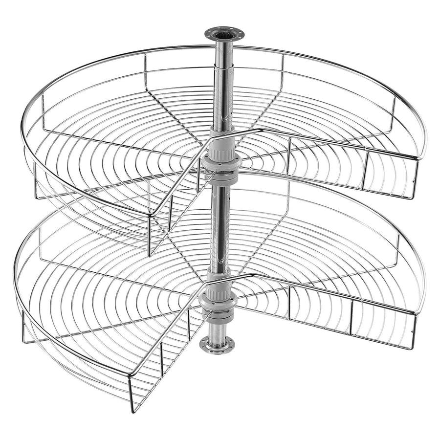 28" Kidney Shaped Chrome Corner Organizer, 360° Rotatble Kitchen Base Cabinet Blind Corner, 2 Tier Height Adjustable Storage Rack, Carbon Steel Lazy Susan Replacement Shelf for Cabinet Corner