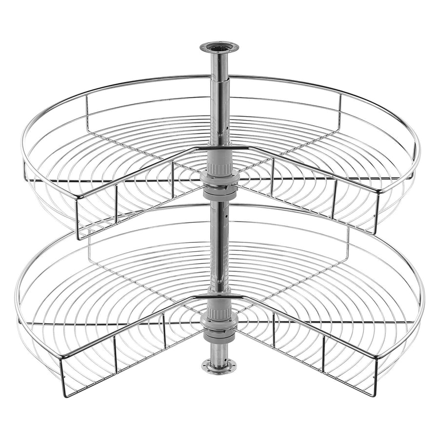 28" Kidney Shaped Chrome Corner Organizer, 360° Rotatble Kitchen Base Cabinet Blind Corner, 2 Tier Height Adjustable Storage Rack, Carbon Steel Lazy Susan Replacement Shelf for Cabinet Corner