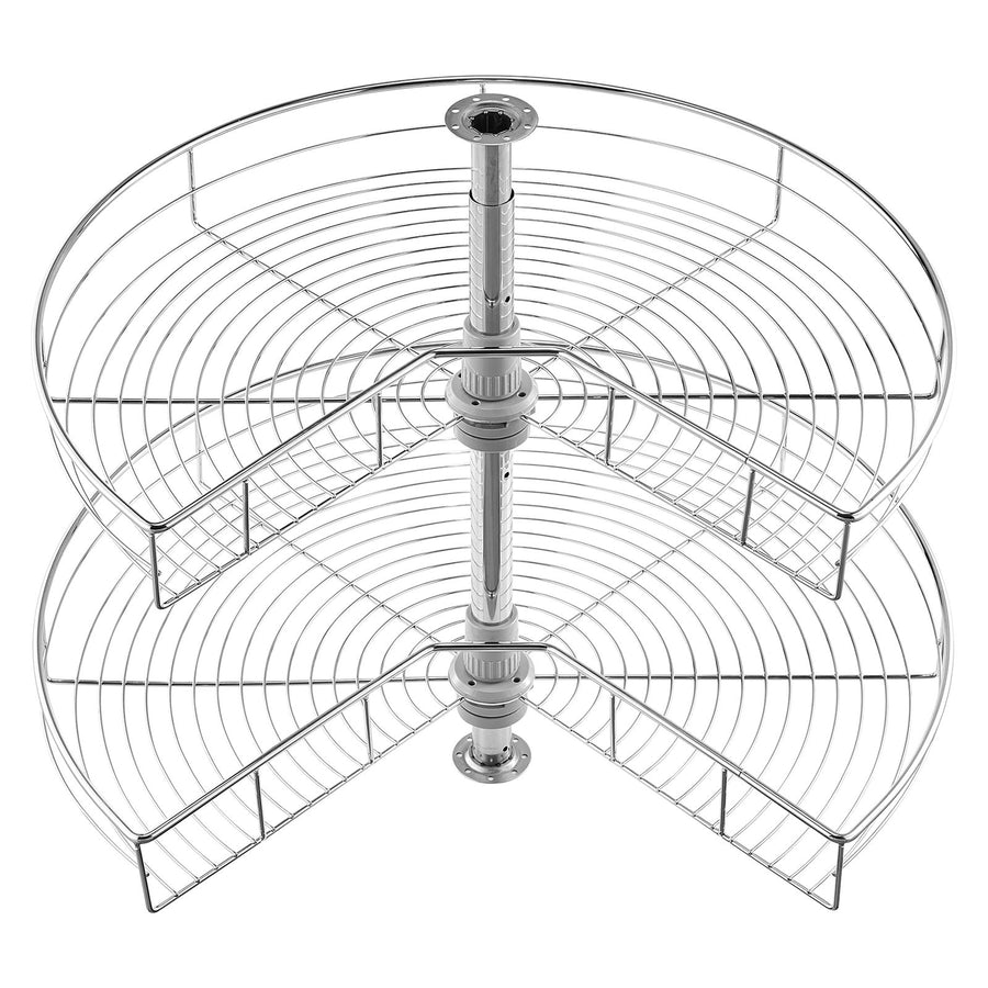 28" Kidney Shaped Chrome Corner Organizer, 360° Rotatble Kitchen Base Cabinet Blind Corner, 2 Tier Height Adjustable Storage Rack, Carbon Steel Lazy Susan Replacement Shelf for Cabinet Corner
