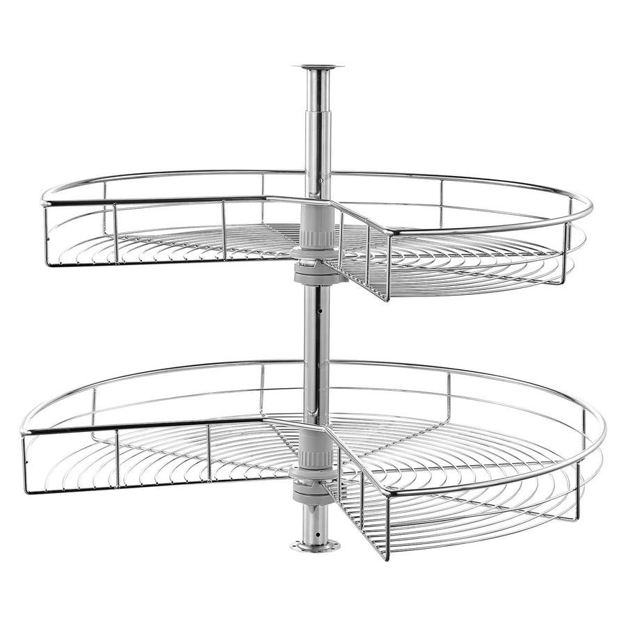 28" Kidney Shaped Chrome Corner Organizer, 360° Rotatble Kitchen Base Cabinet Blind Corner, 2 Tier Height Adjustable Storage Rack, Carbon Steel Lazy Susan Replacement Shelf for Cabinet Corner