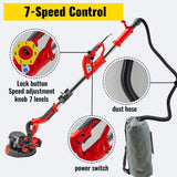 VEVOR Drywall Sander 750W Electric, Electric Sander Variable Speed 800-1750RPM, Drywall Sander Foldable Sheetrock Sander, with Telescope Handle ,Vacuum Bag Drywall Sanders 6 Sand Pads - Front View