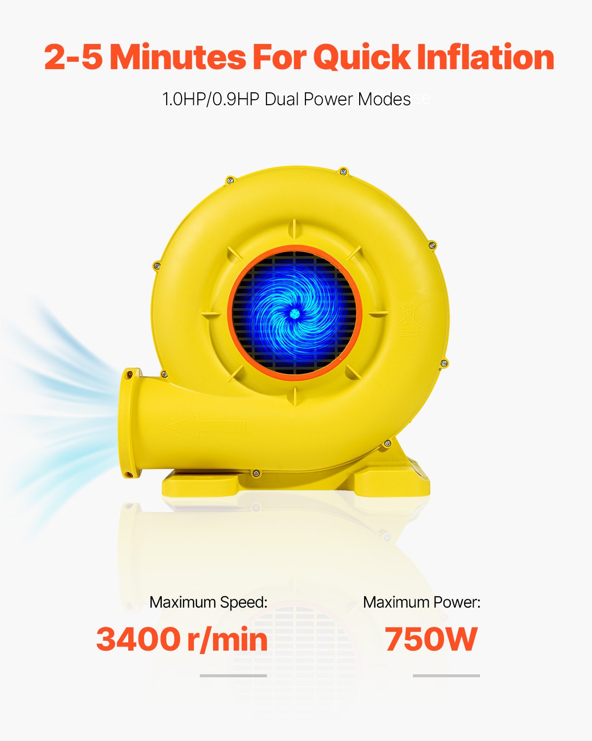 VEVOR Inflatable Bounce House Blower 0.8&1HP 750W for Commercial Bounce House