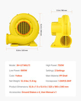VEVOR Inflatable Bounce House Blower 0.8&1HP 750W for Commercial Bounce House - Close-Up Angle