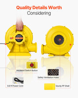VEVOR Inflatable Bounce House Blower 1.2&1.3HP 950W for Commercial Bounce House - Rear View