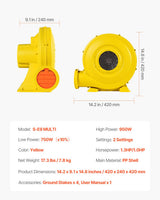 VEVOR Inflatable Bounce House Blower 1.2&1.3HP 950W for Commercial Bounce House