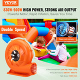 VEVOR Inflatable Bounce House Blower 1 & 1.2 HP 900W Commercial Air Pump Fan - Front View