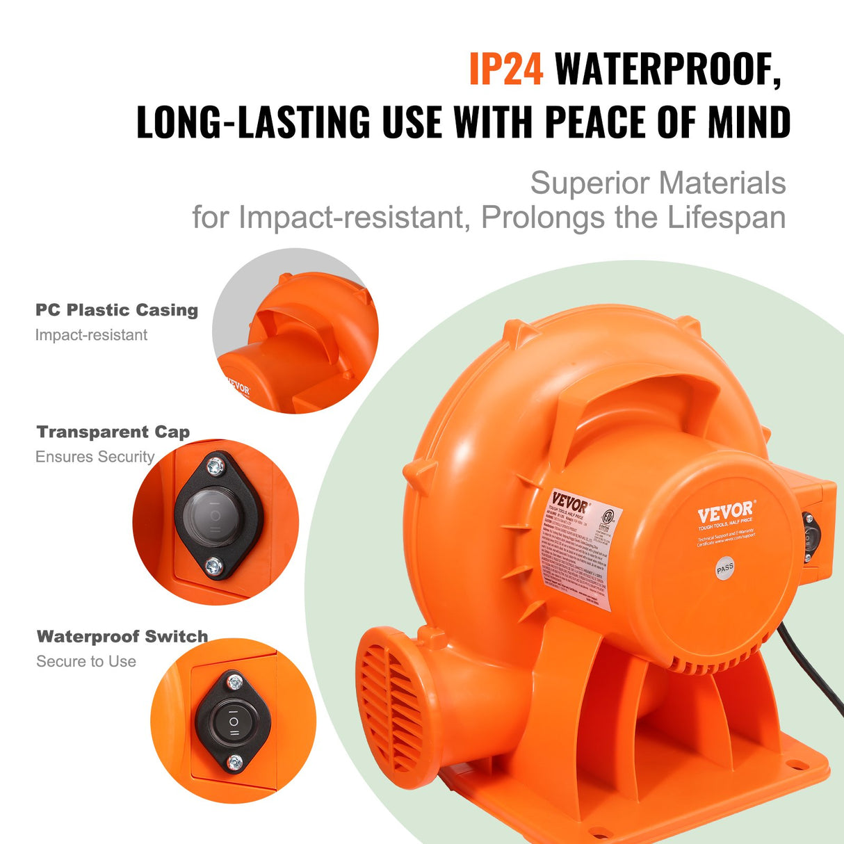 VEVOR Inflatable Bounce House Blower 1 & 1.2 HP 900W Commercial Air Pump Fan